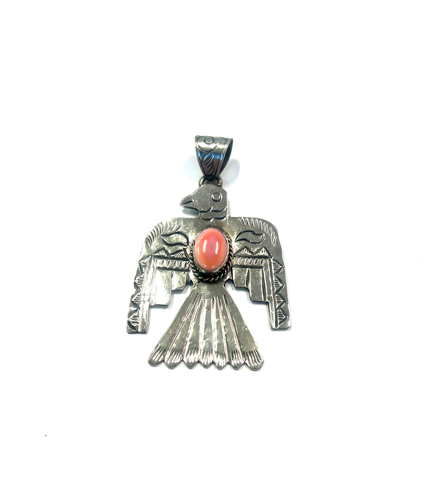 German Silver Pendant-Thunderbird Pink Conch #4