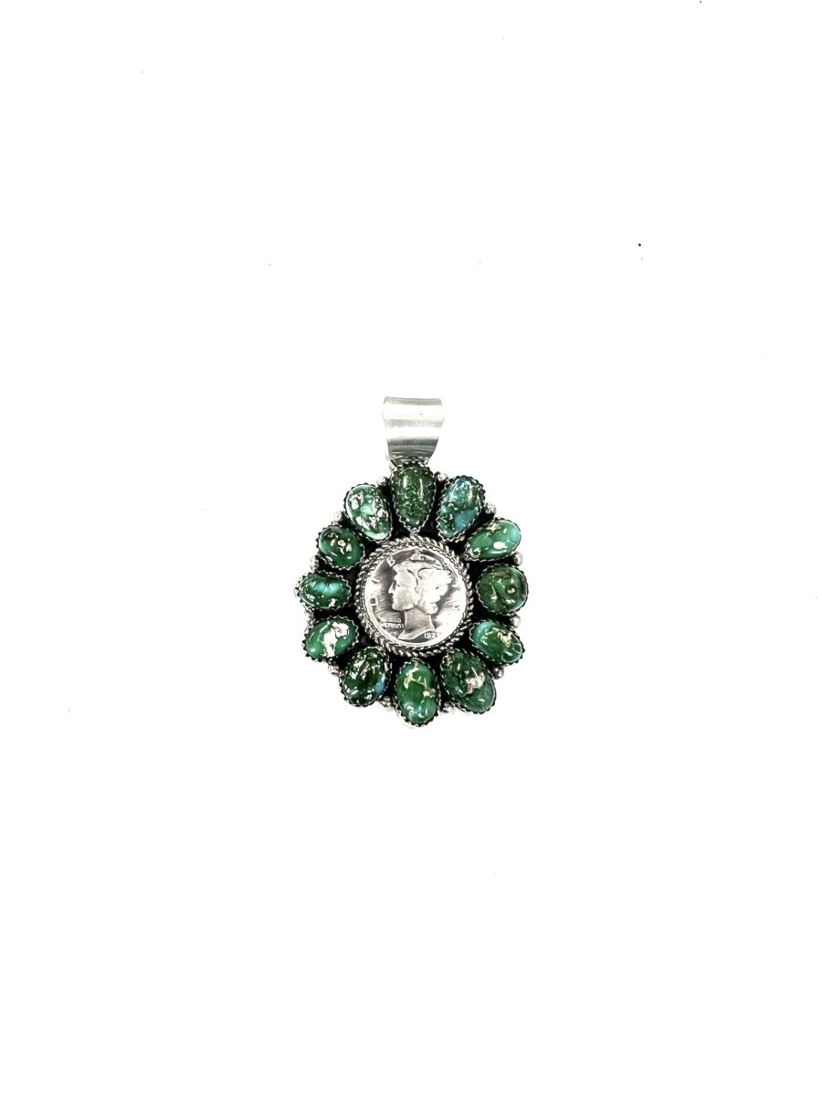 P Johnson Sonoran Gold Turquoise and Coin Sterling Pendant