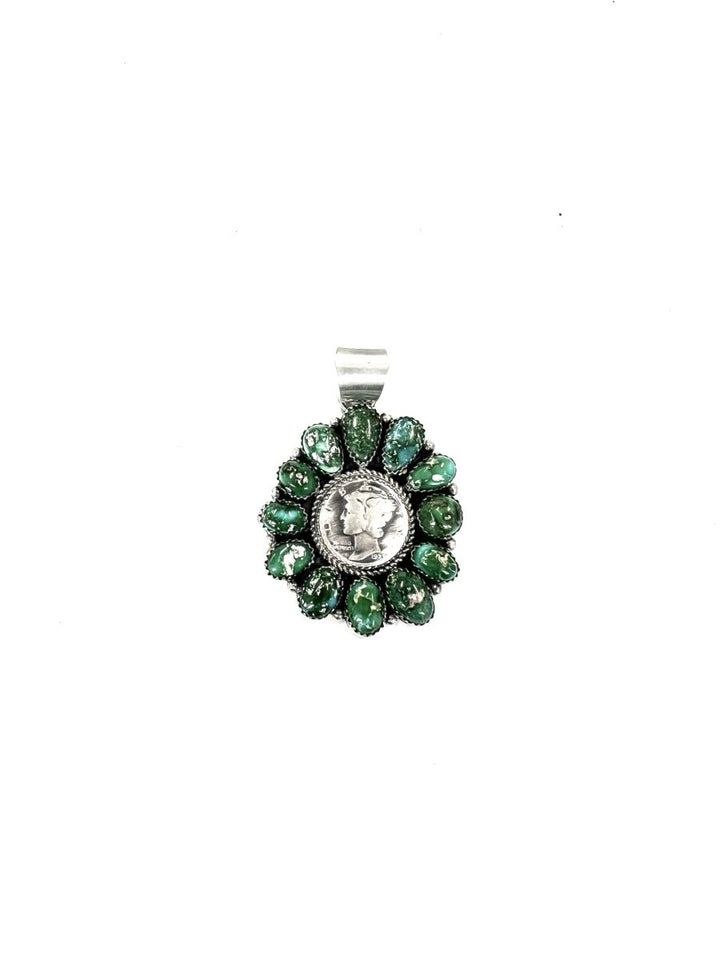 P Johnson Sonoran Gold Turquoise and Coin Sterling Pendant