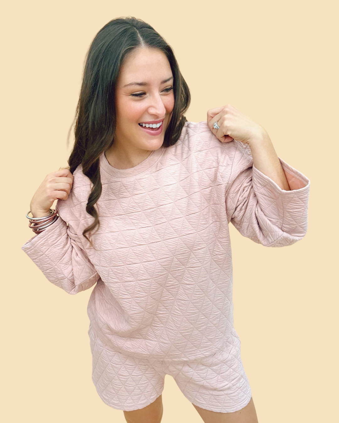 The Quilted LS Set in Blush-AS