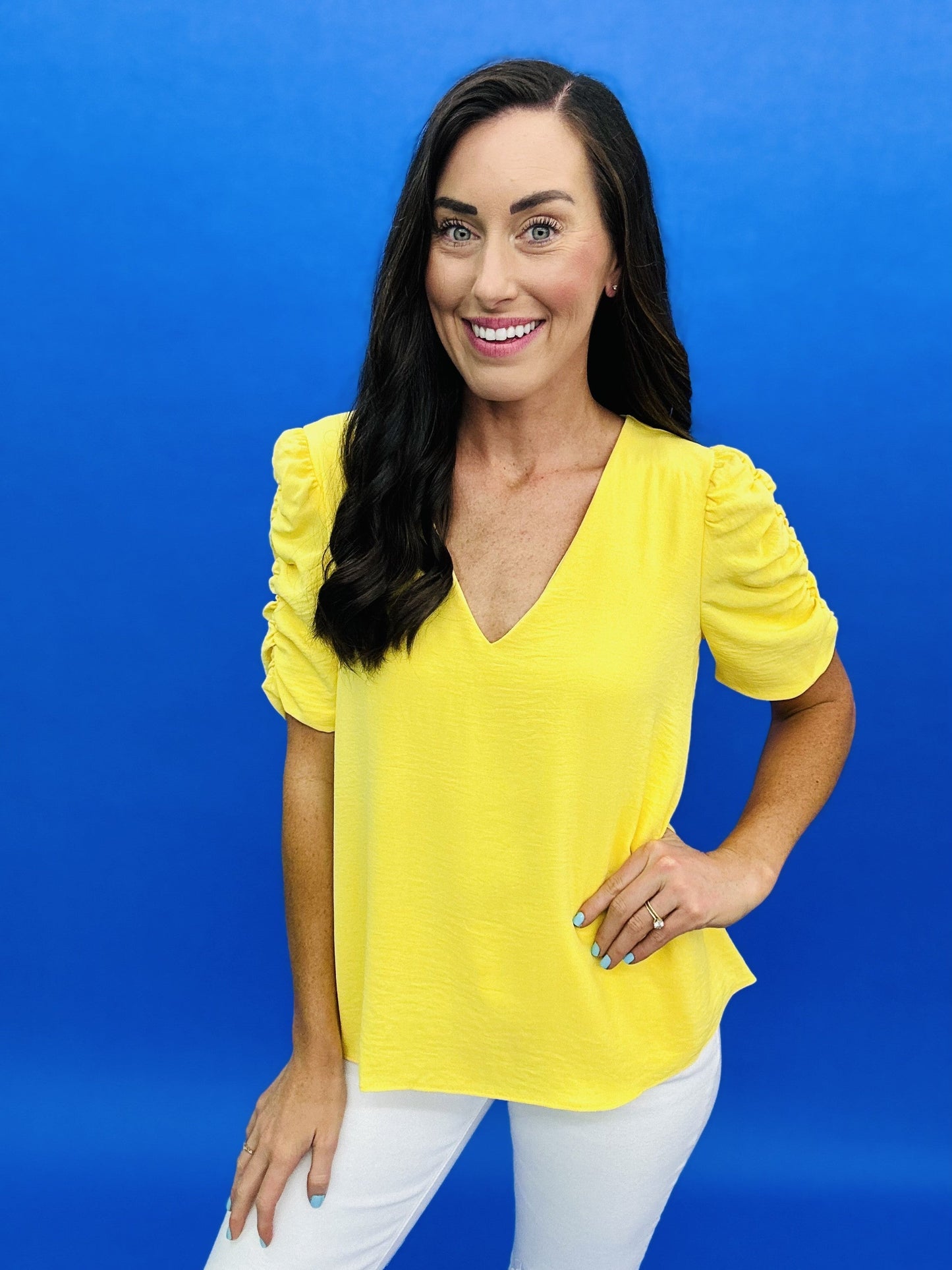 The Solid Ruched Airflo Top - LOTS, AS