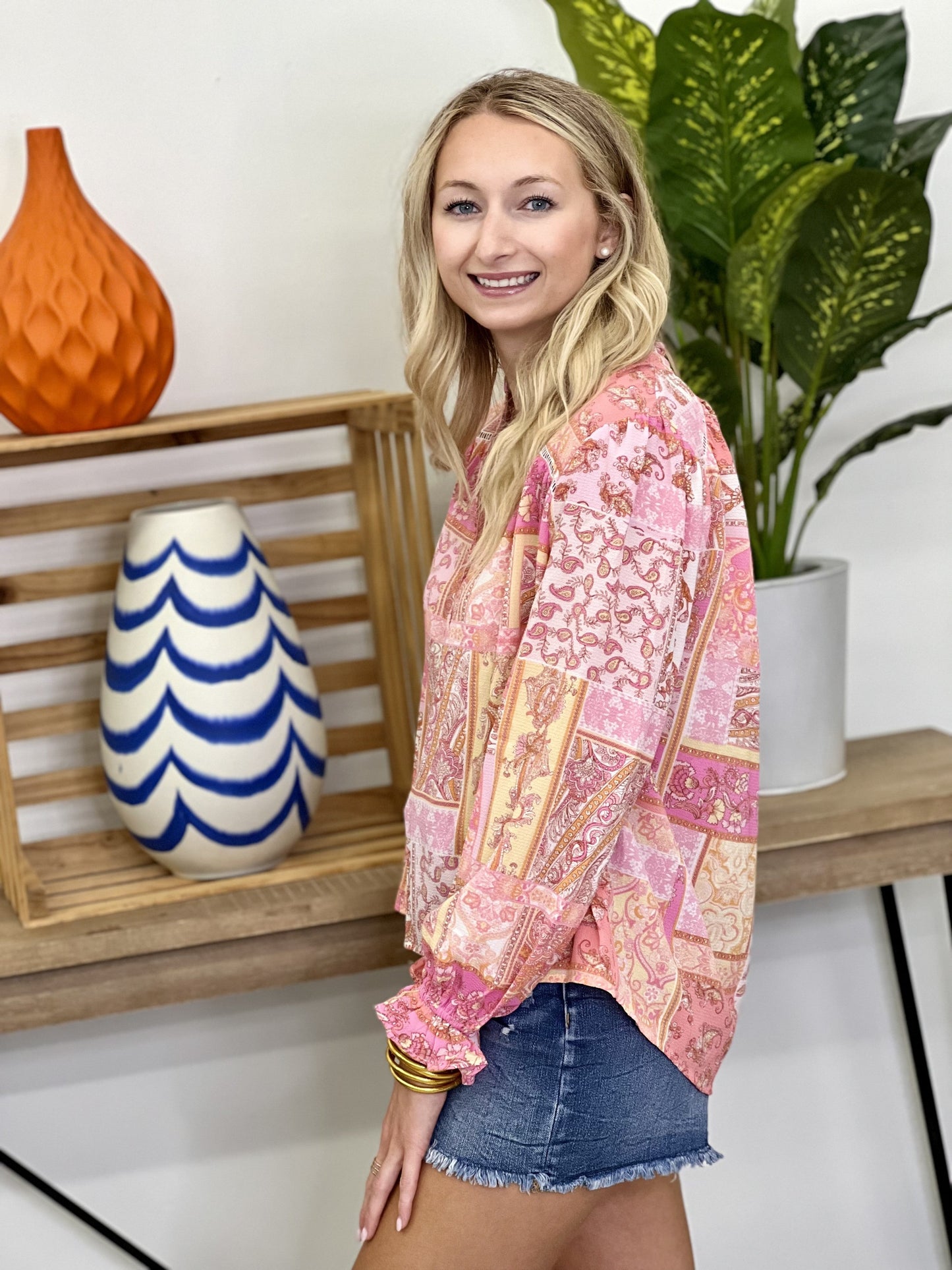 Pretty Peasant Top in Coral