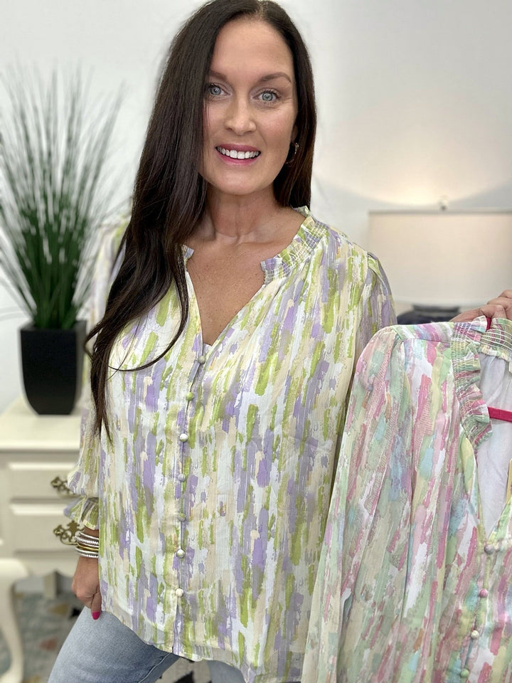 The Brewster Top in Green Drip