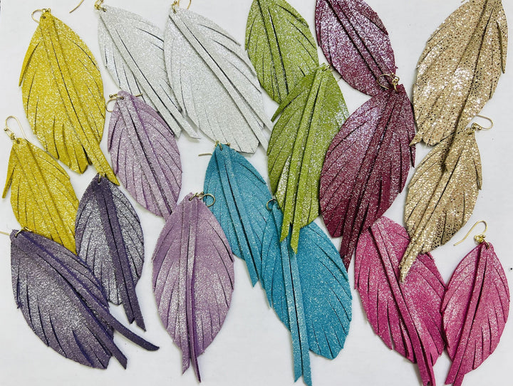 Fringe Feather Leather Earrings - 9 Colors