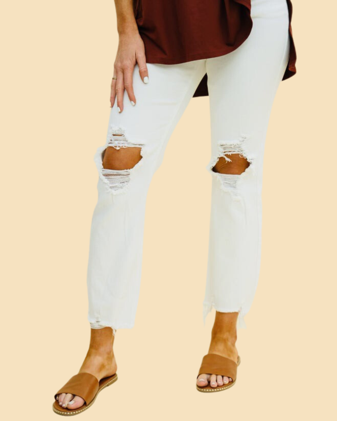 Risen Crop White Jeans