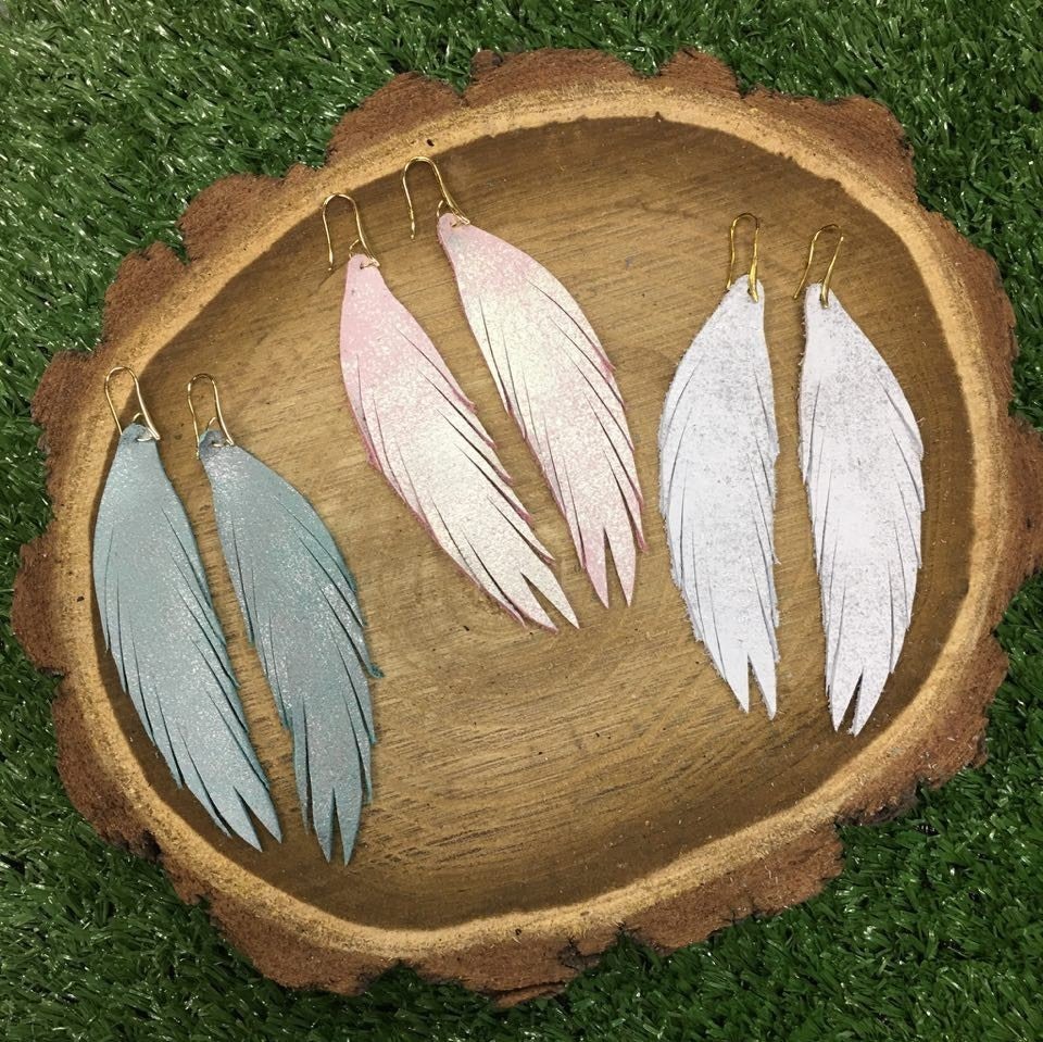 Foiled Short Feather Leather Earrings