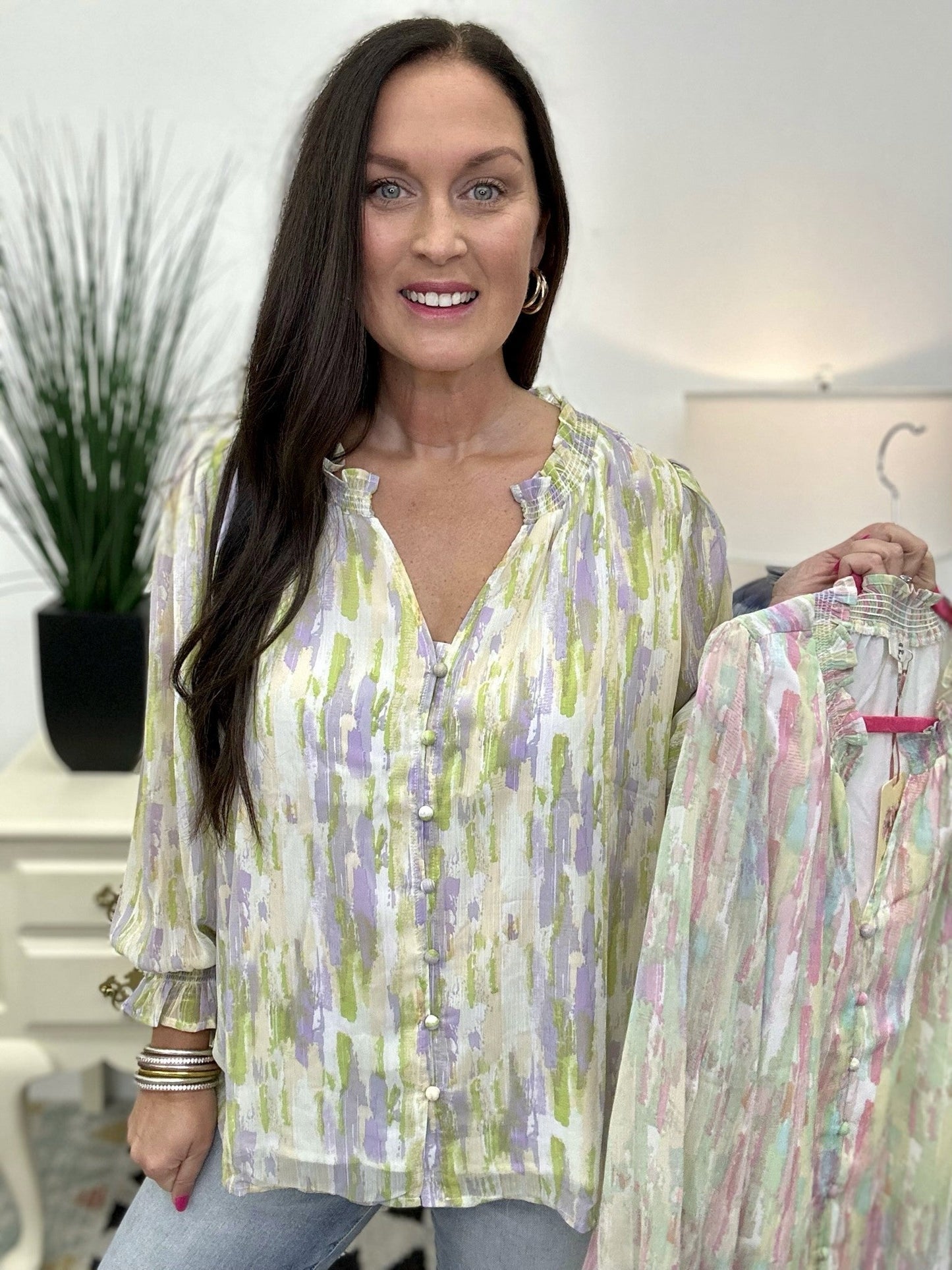 The Brewster Top in Green Drip
