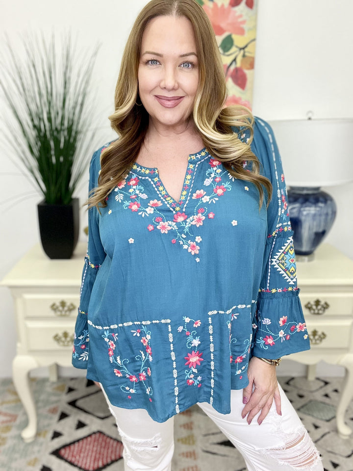 The Teal Bell Sleeve Top-AS