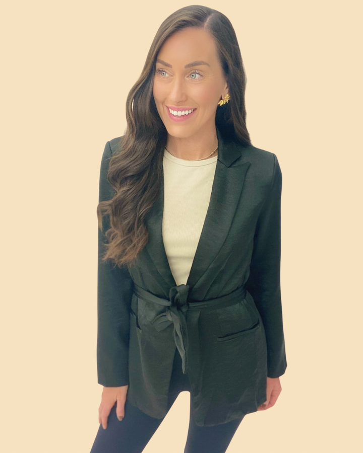 The Satin Tie Blazer in Black