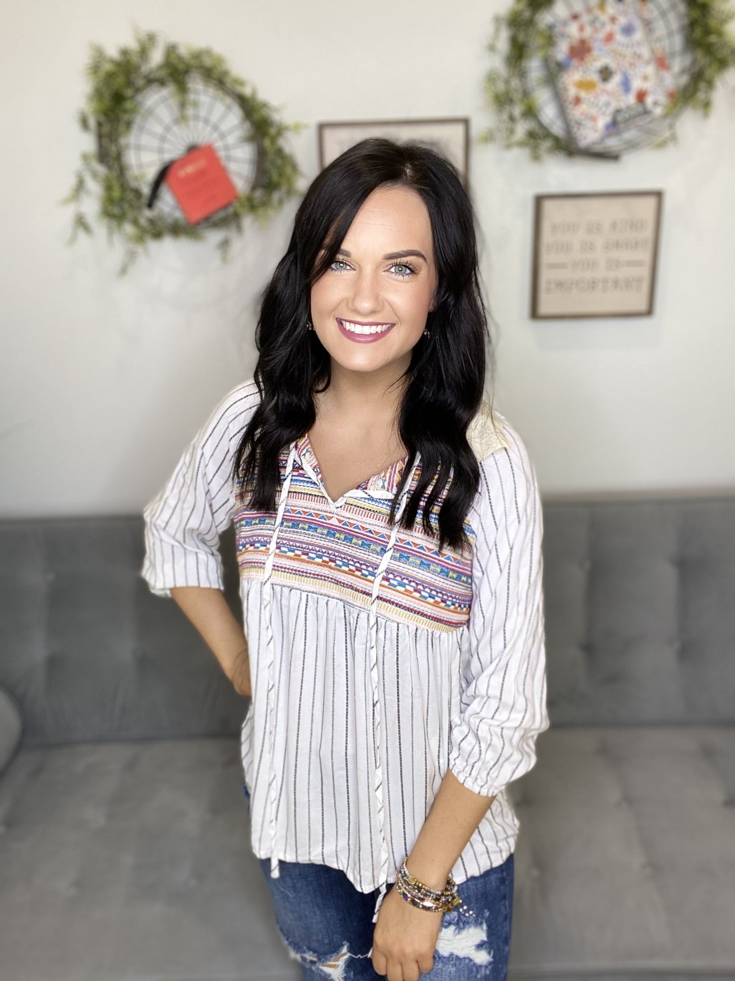 The Ivory Black Stitch Top