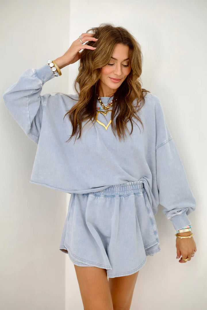 Knit Denim Long Sleeve Crop
