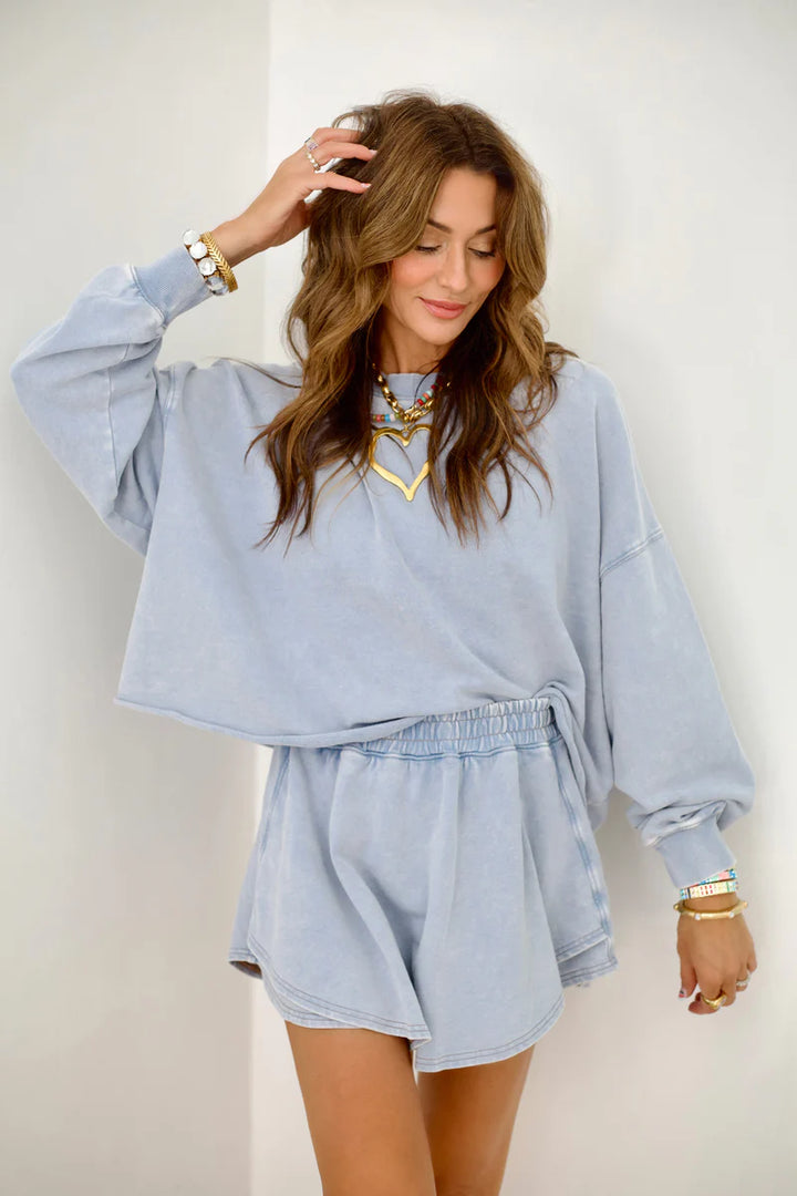 Knit Denim Long Sleeve Crop