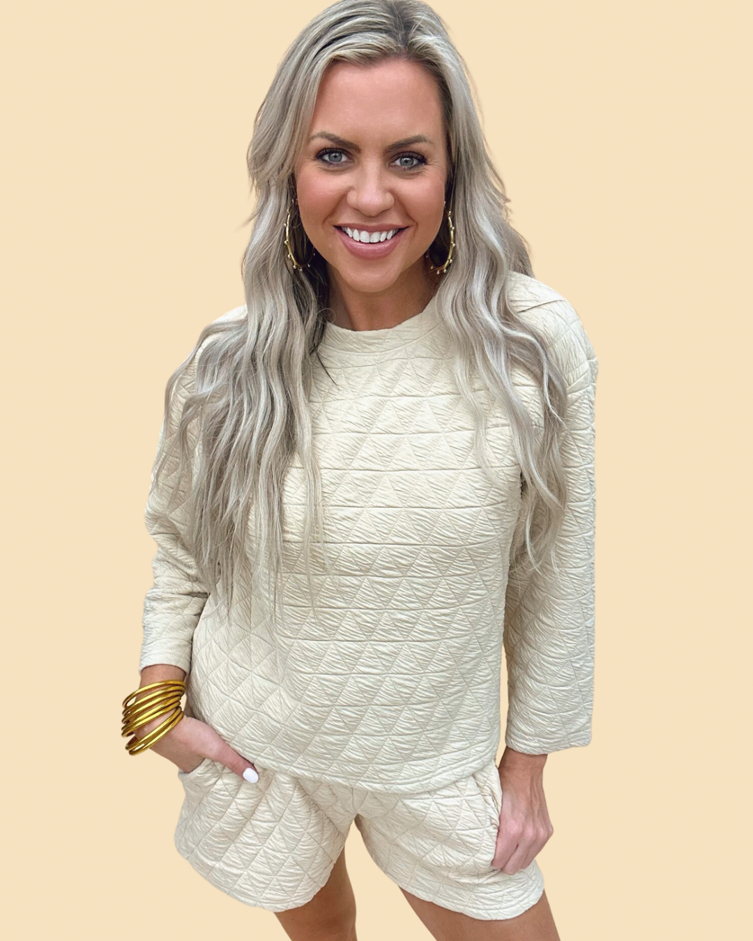 The Quilted LS Set in Cream-AS