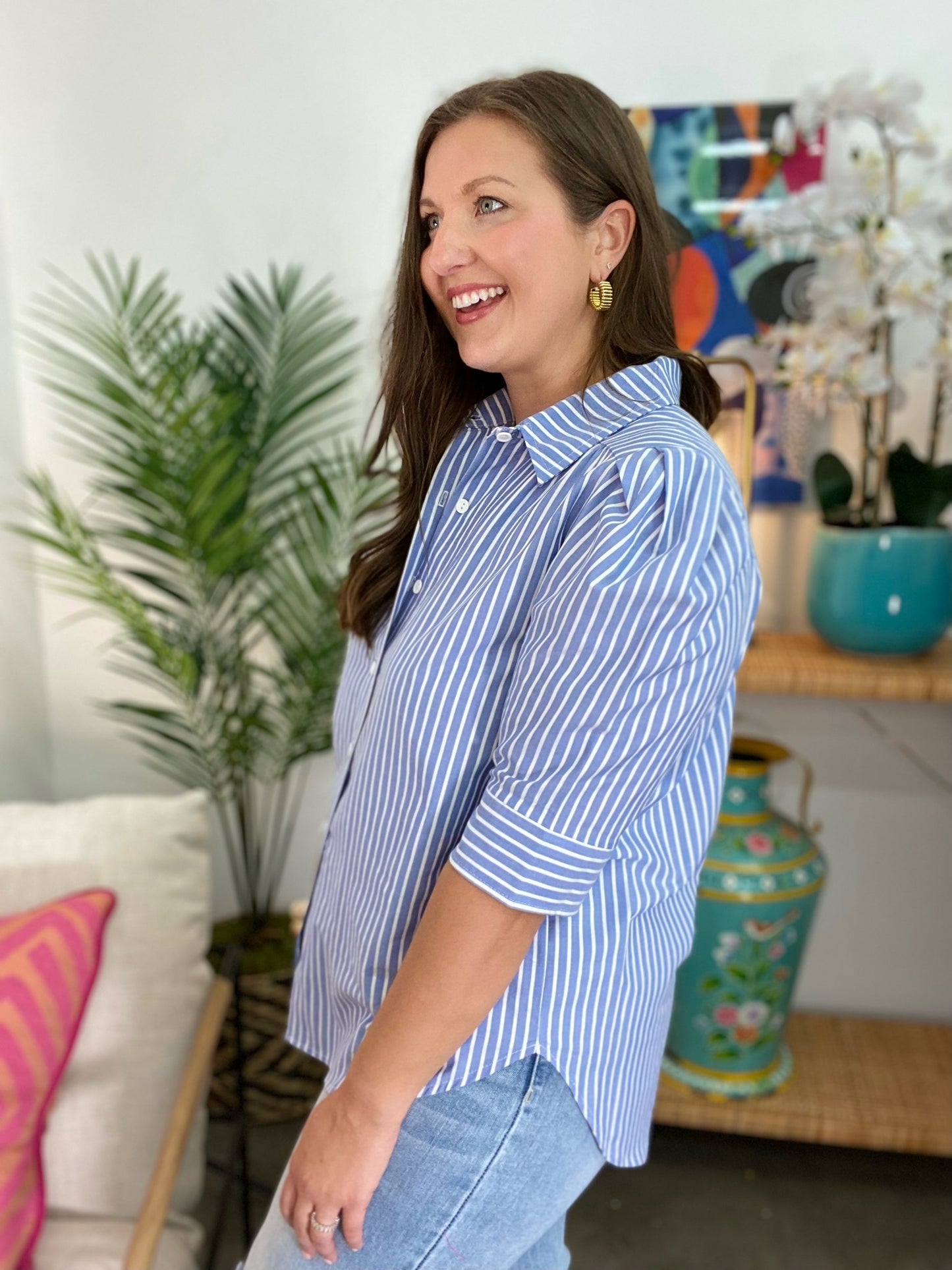 The Denim Stripe Carson Top-AS