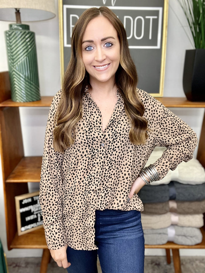 The Taupe Leo Button Top