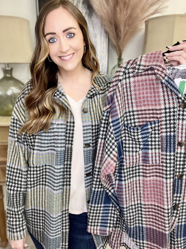 The Houndstooth Shacket-2 Colors/AS