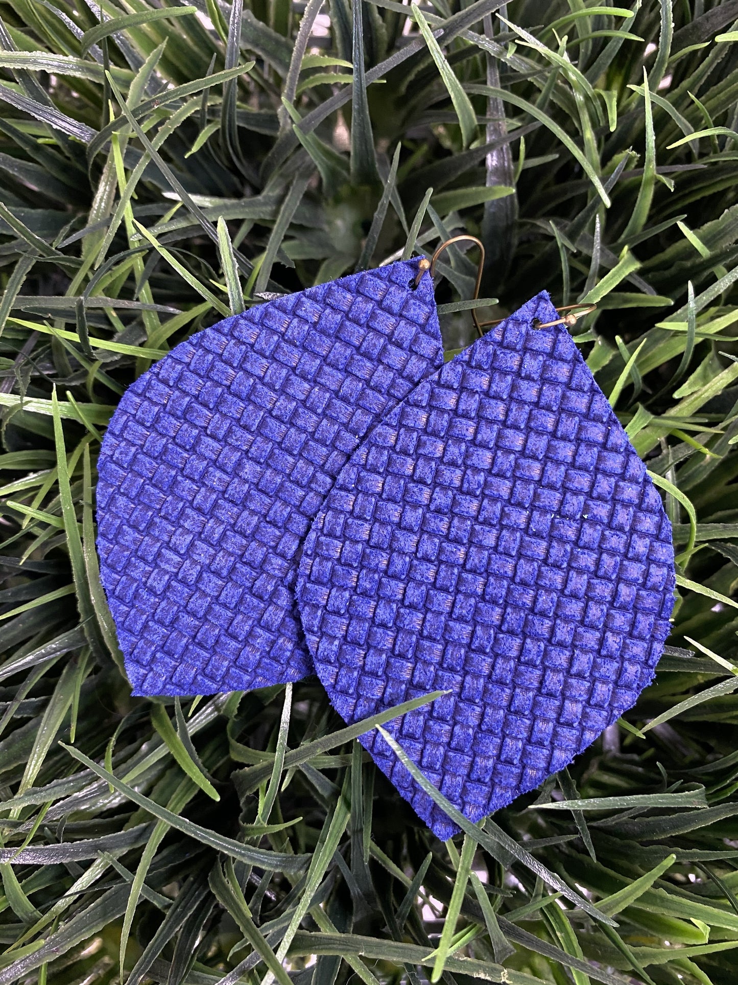 Woven Navy Leather Earrings