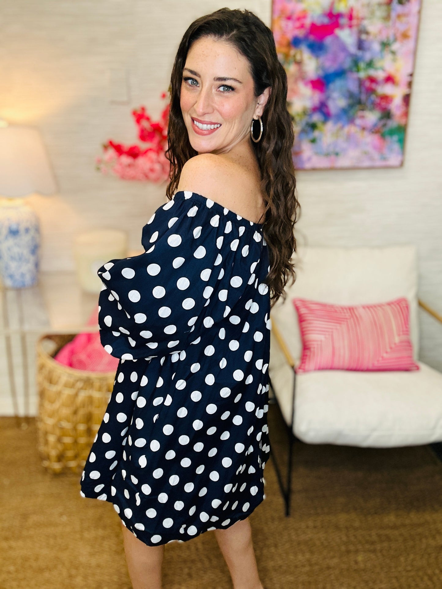 The Polkadot Puff Dress in Navy