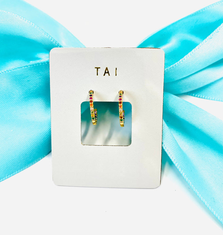 The Tai Rainbow Pave Hoops
