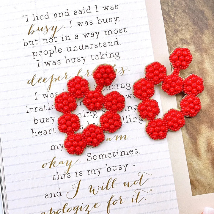 The Red Heart Beaded Earring