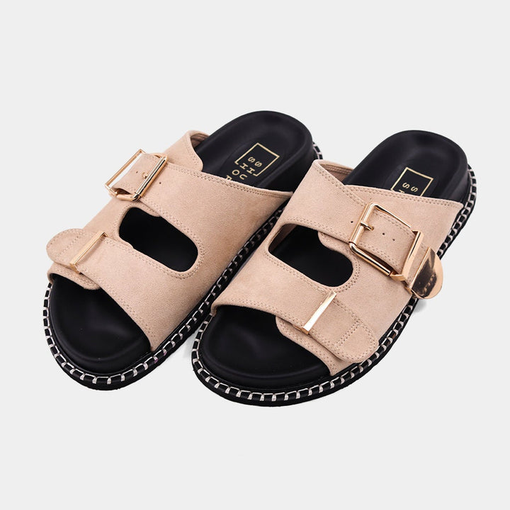 The Beige Suede Charlotte Sandals