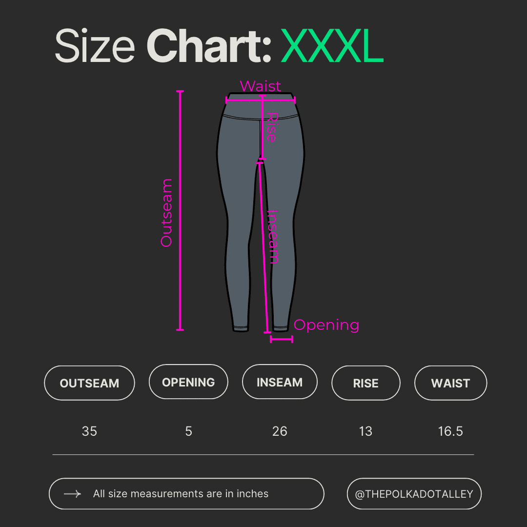 Size chart for XXXL pants with measurements on a dark background