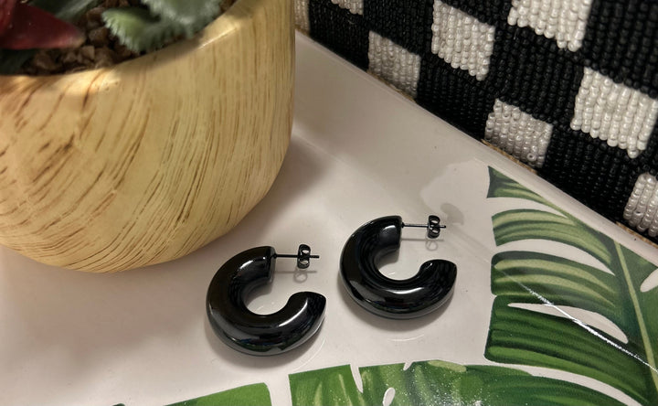 Chunky Hematite Hoops