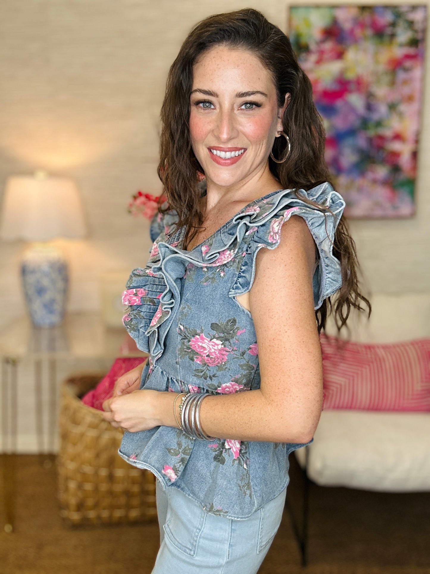 The Flowered Foster Pleated Top