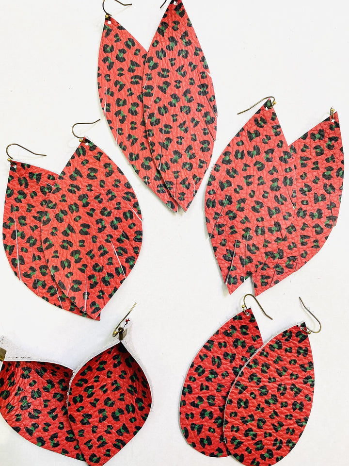 Watermelon Leo Leather Earrings