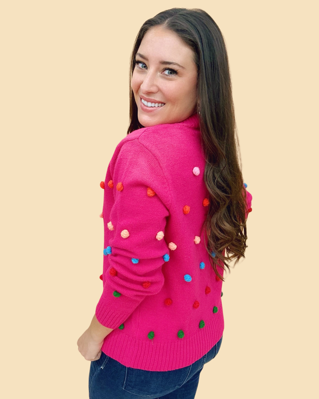 The Pom Party Sweater in Hot Pink