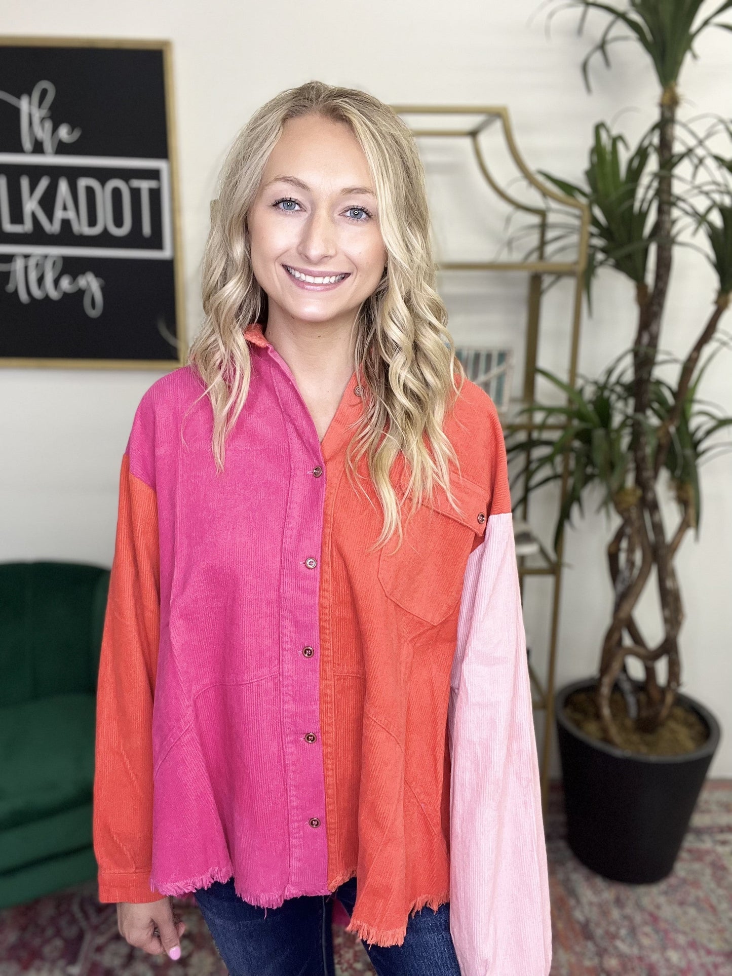 The Pink Block Cord Shacket-AS