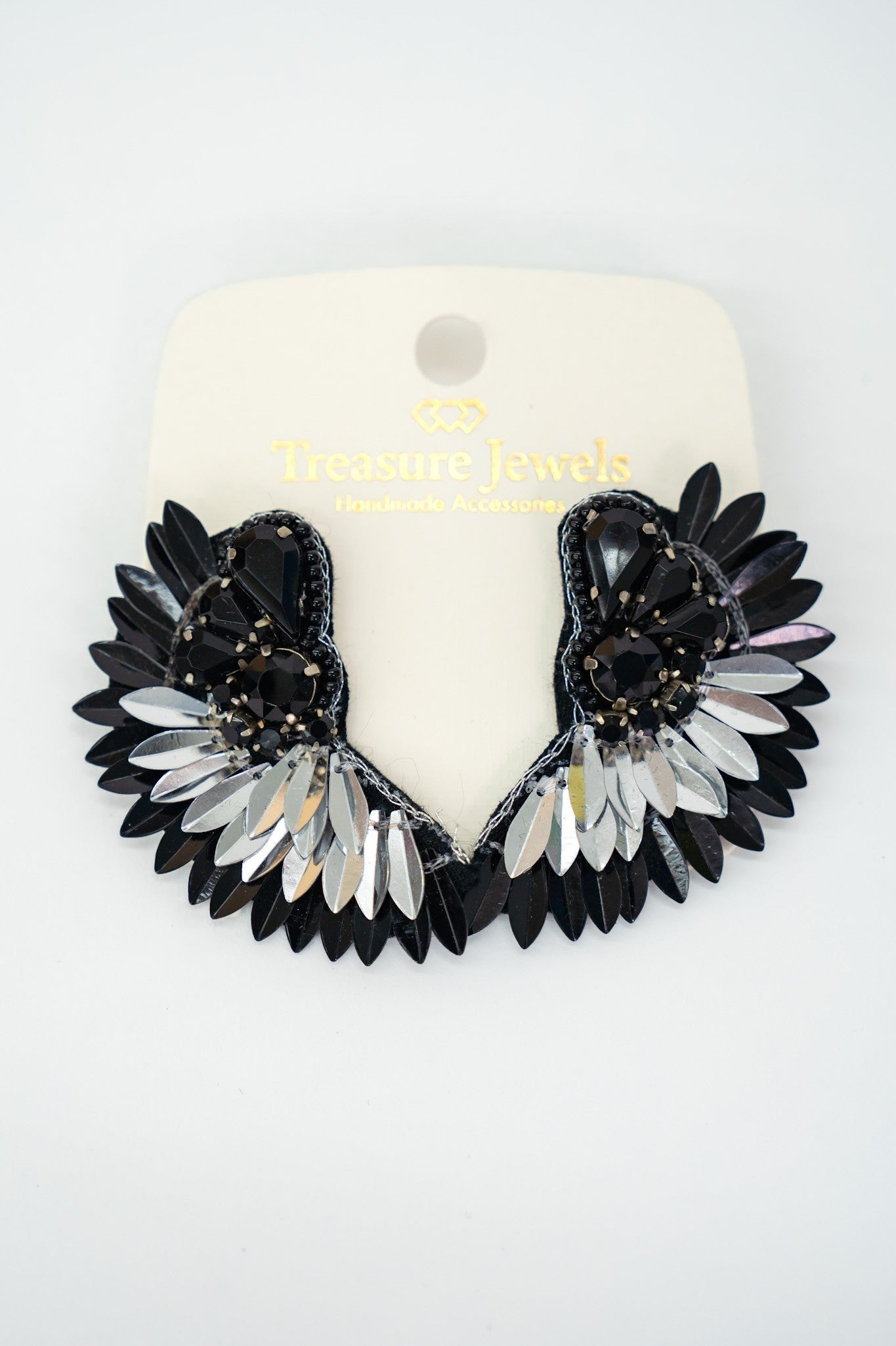PF Steal-TJ Silver Black Fan Earrings