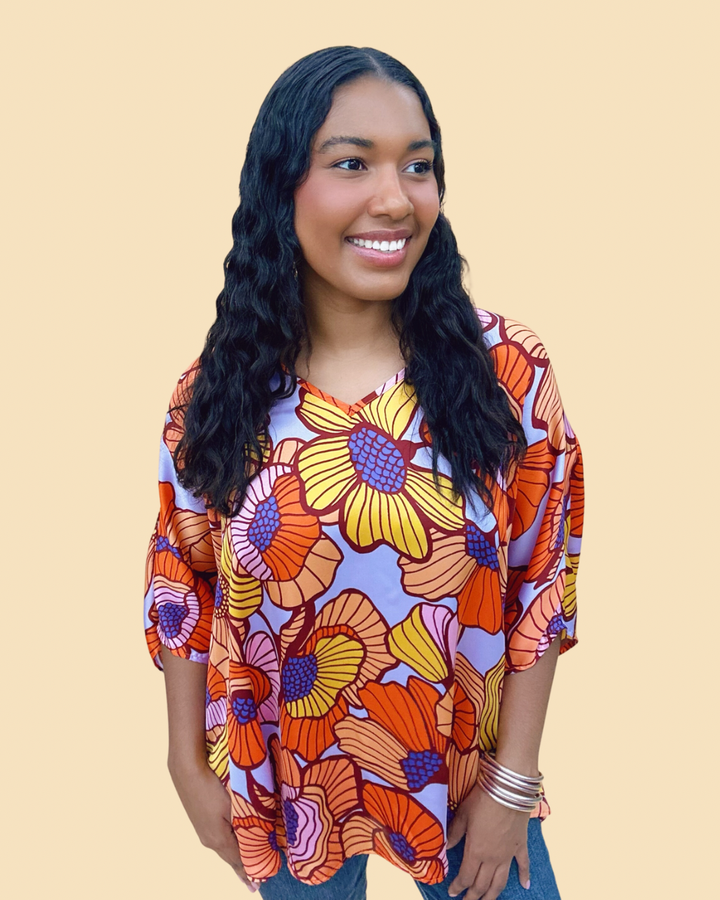The Groovy Blooms Poncho Top - AS
