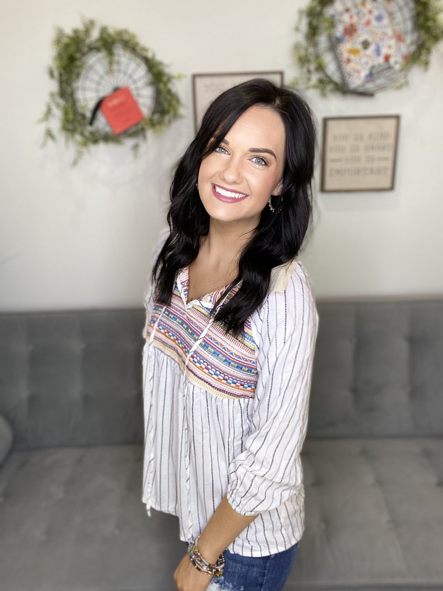 The Ivory Black Stitch Top