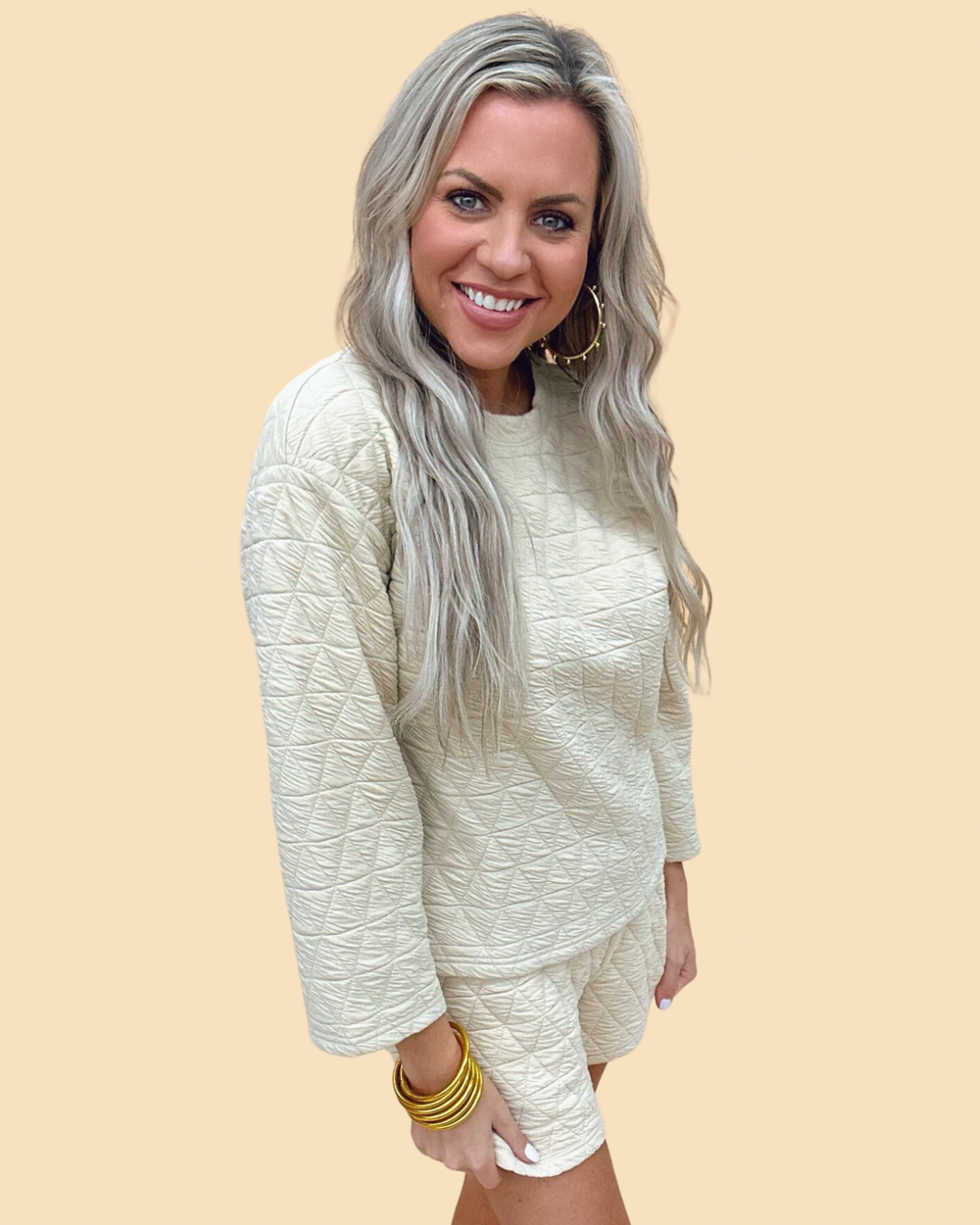 The Quilted LS Set in Cream-AS