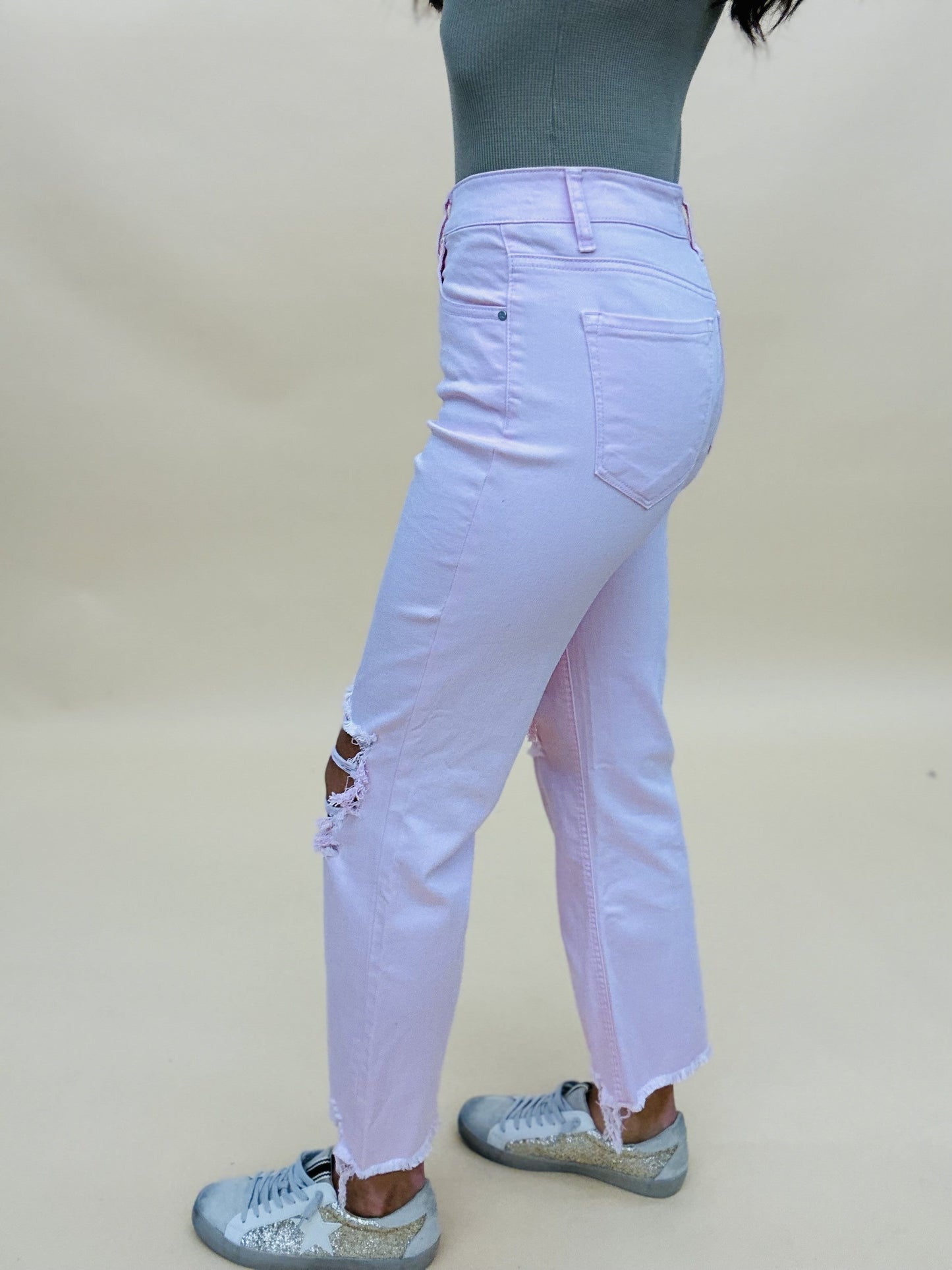 The Risen Straight Jeans in Light Pink-AS