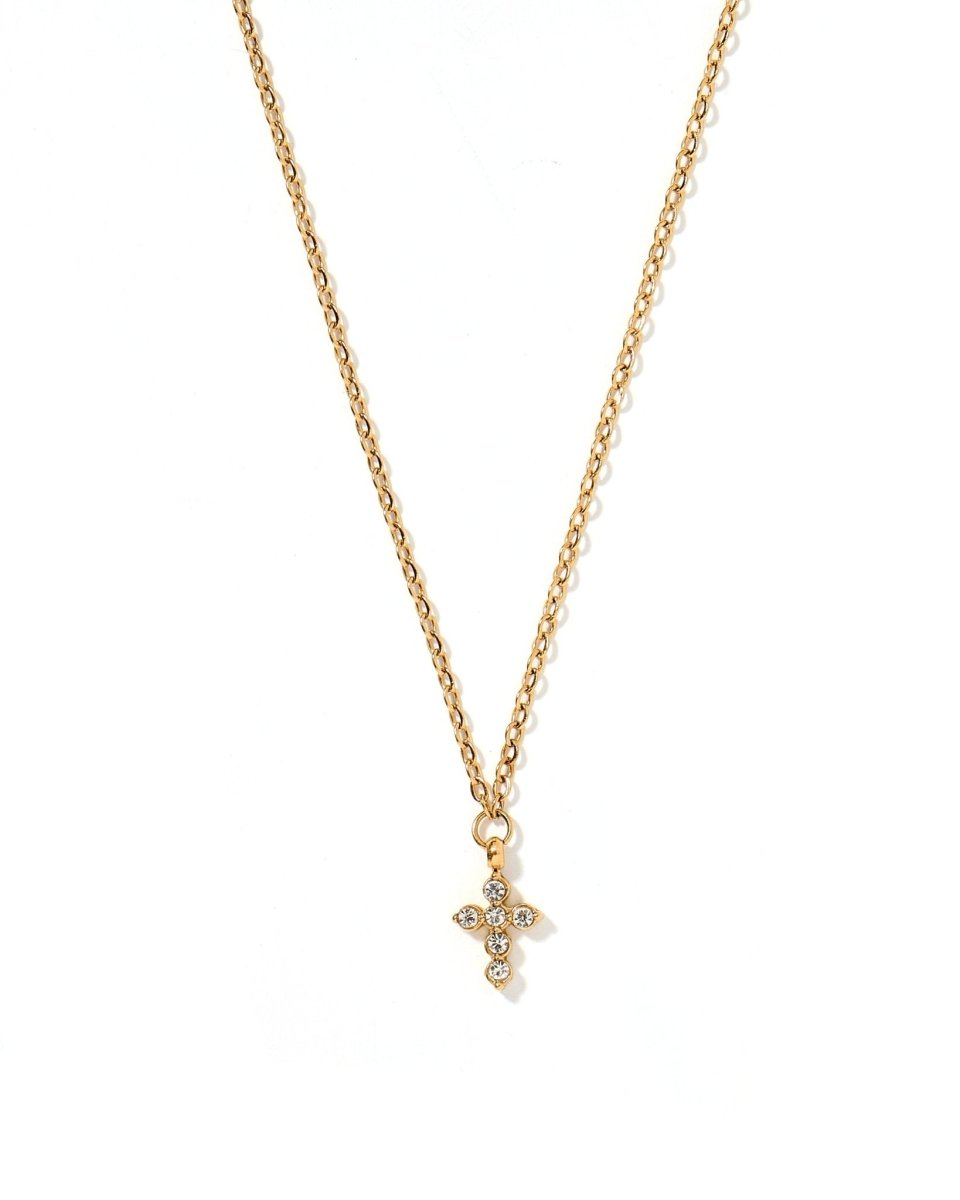 Necklace - Carly Cross CZ Gold
