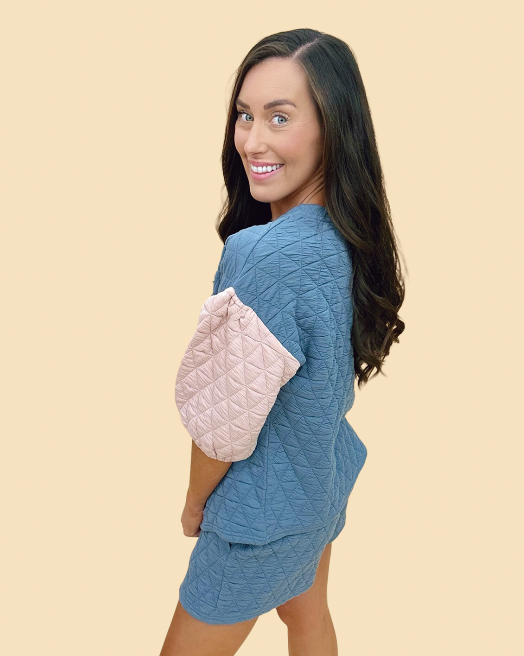 The Quilted Puff Set in Blue Blush-AS