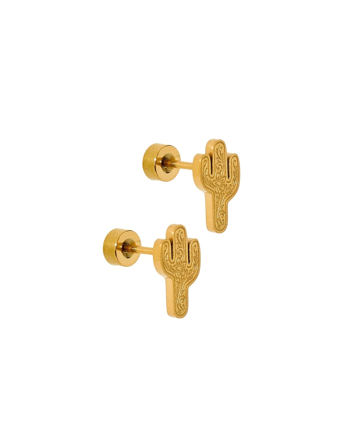 Screwback Stud Earrings - Cactus Gold