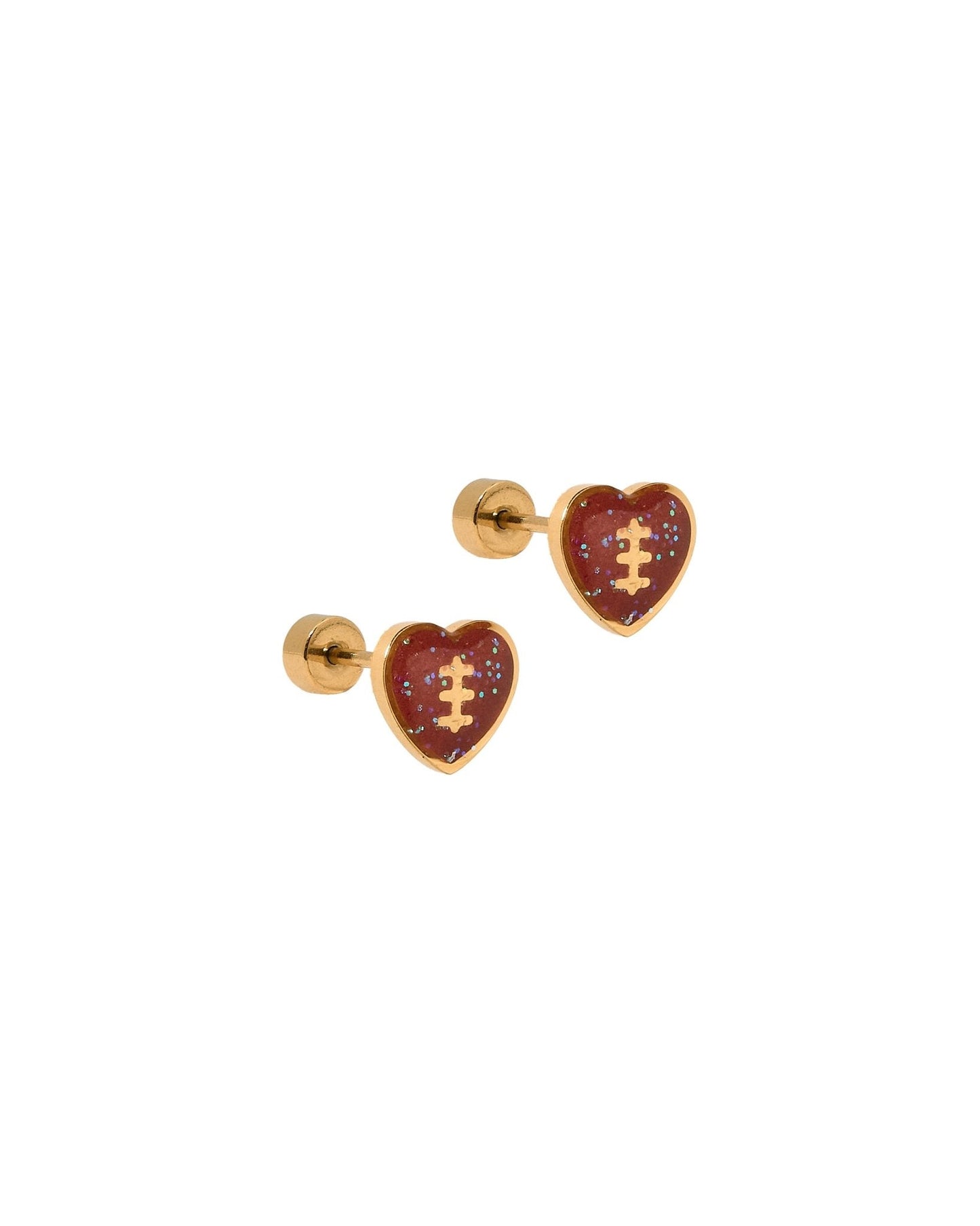 Screwback Stud Earrings - Football Heart