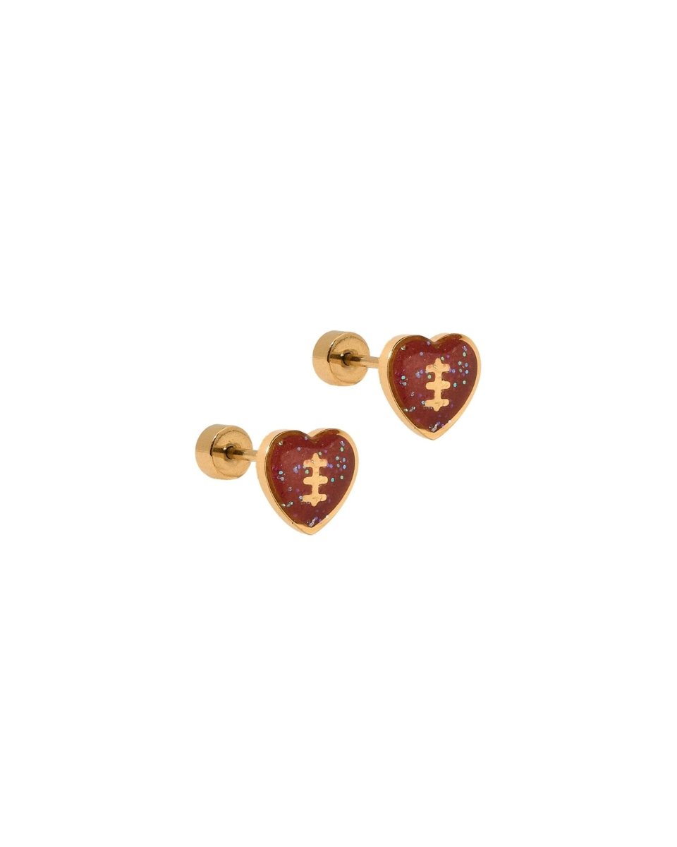 Screwback Stud Earrings - Football Heart