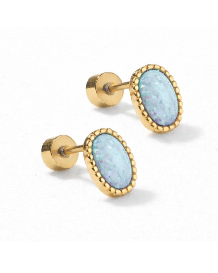 Screwback Stud Earrings - Luna Opal Blue