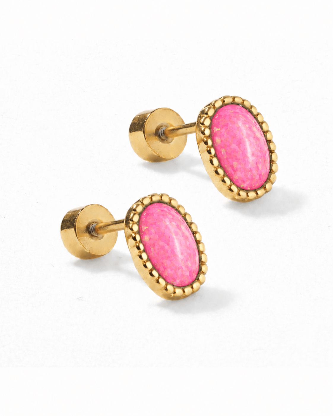 Screwback Stud Earrings - Luna Opal Hot Pink
