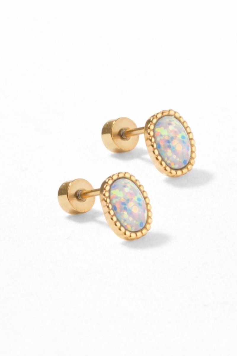 Screwback Stud Earrings - Luna Opal White