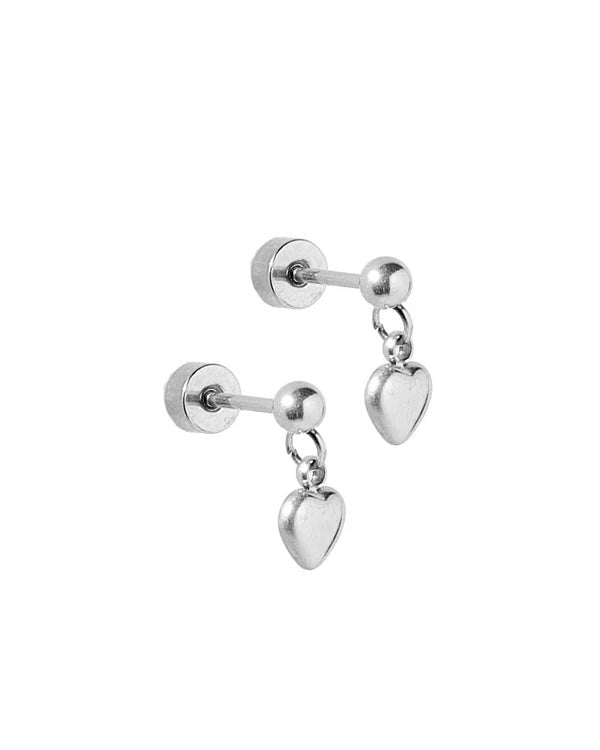 Screwback Stud Earrings - Millie Heart Silver