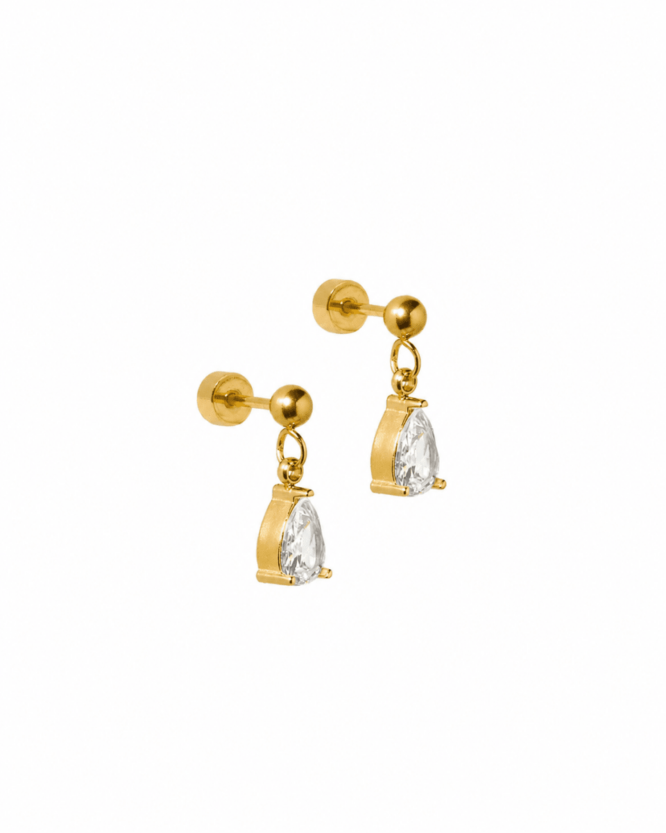 Screwback Stud Earrings - Millie Teardrop CZ Gold