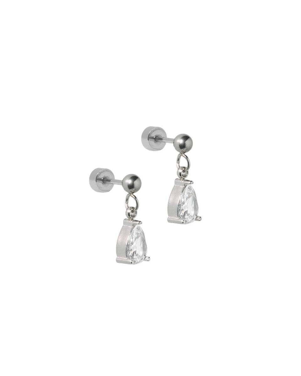 Screwback Stud Earrings - Millie Teardrop CZ Silver