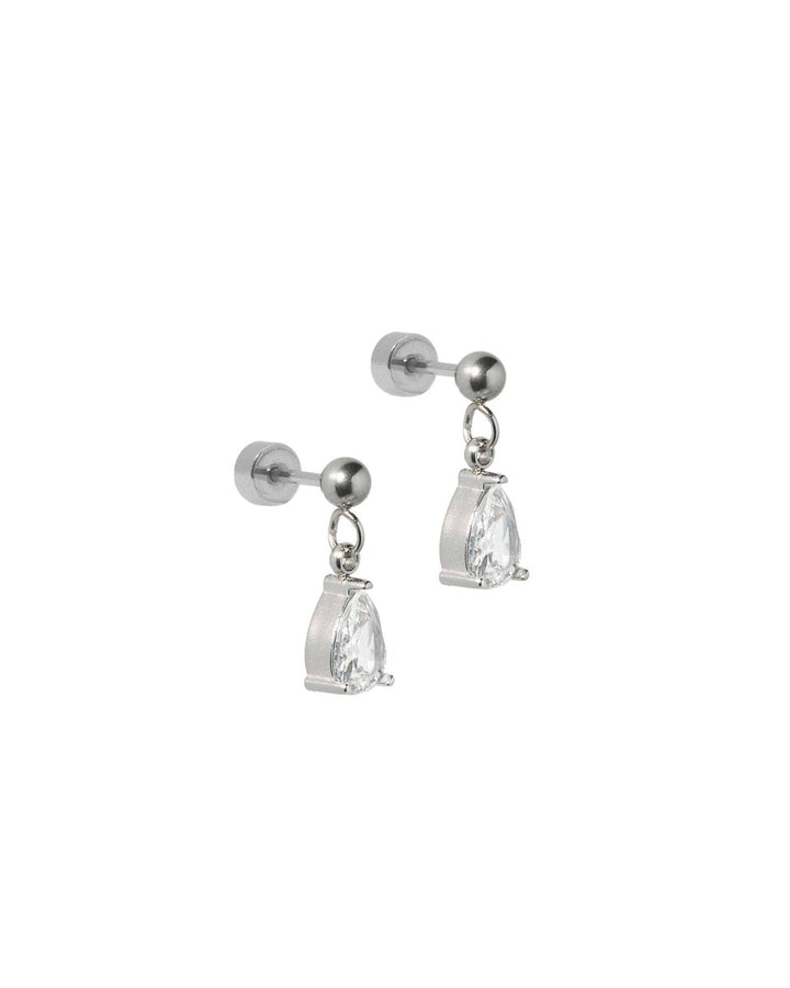 Screwback Stud Earrings - Millie Teardrop CZ Silver