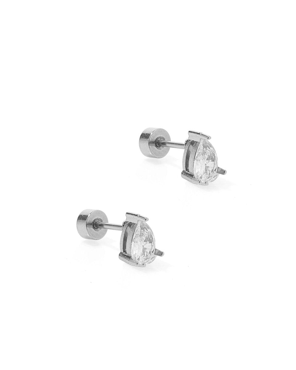 Screwback Stud Earrings - Paige Pear Silver