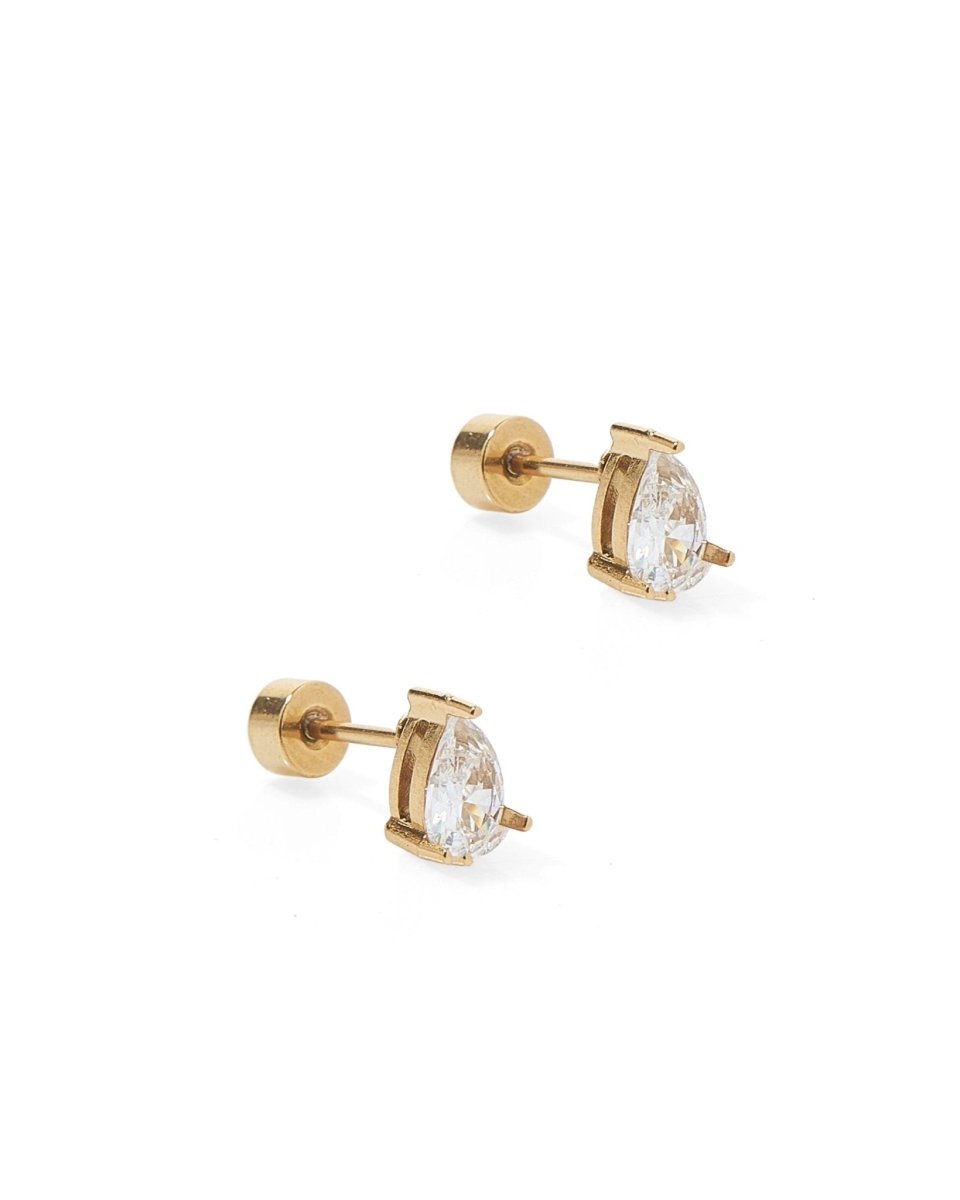 Screwback Stud Earrings - Paige Pear Gold